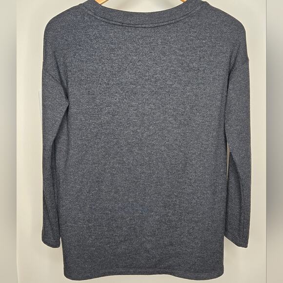 TAHARI Charcoal Gray Sweatshirt with Button Accents Longsleeve Scoop Neck Small - Picture 2 of 6